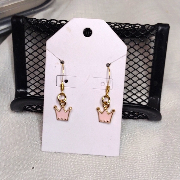 Pink Crown Earrings - Picture 2 of 2